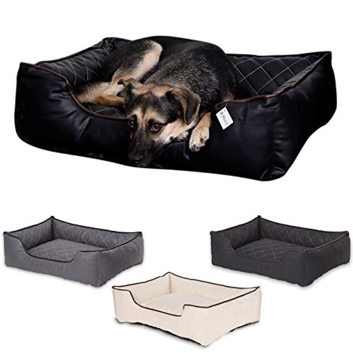 Lit En Cuir Matelassé/Housses Lavables Pour Chien Noir Dimension Extérieure 120 X 85 Cm Taille Xl - One PETS - TOP