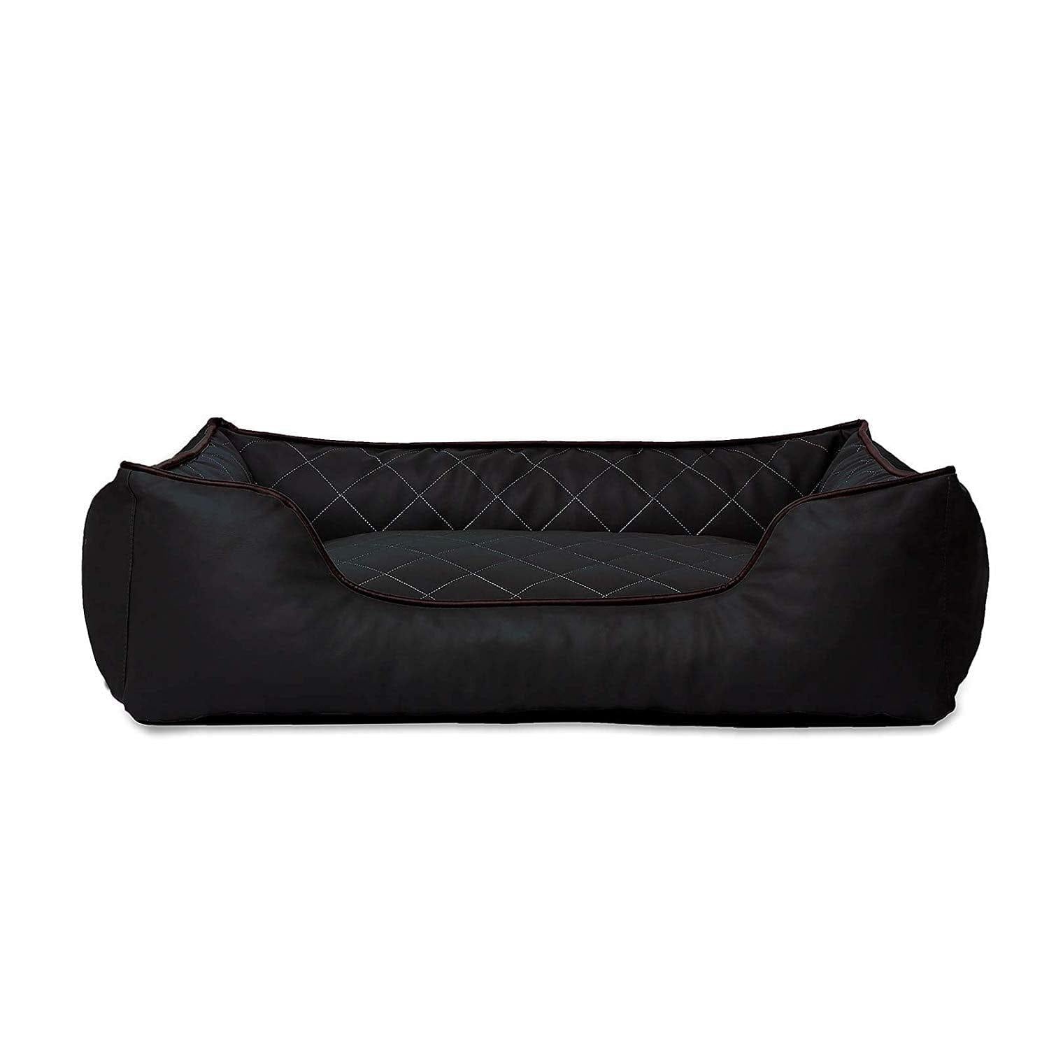 Lit En Cuir Matelassé/Housses Lavables Pour Chien Noir Dimension Extérieure 120 X 85 Cm Taille Xl - One PETS - TOP