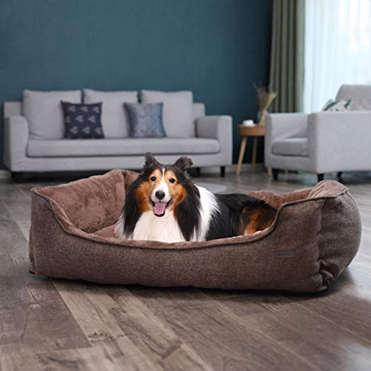 Lit Pour Chien Panier Revêtement En Tissu Style Ours En Peluche Déhoussable Et Lavable En Machine, Marron - One PETS - TOP