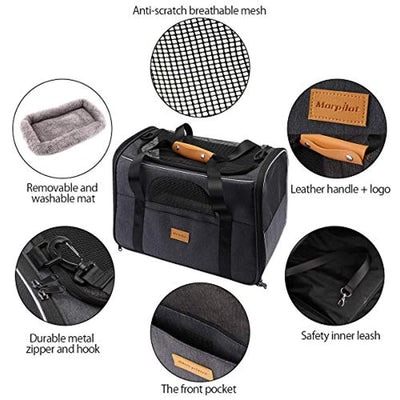 Sac Transport Chat Chien, Caisse De Transport Chat Respirant Et Pliable Cage Transport Chat Avec Matelas En Peluche Amovible + Bol - One PETS-TOP