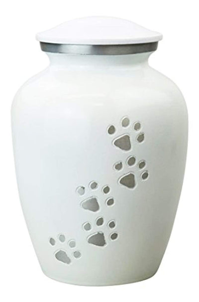 Urne Blanche Avec Empreintes De Pattes D'Argent - Monument Commémoratif Pour Crémation - One PETS-TOP